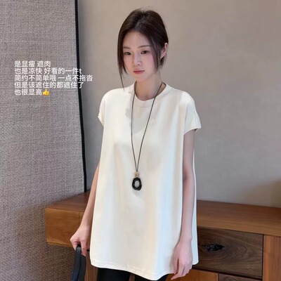 7SEVEN 竹节纱短袖T恤女宽松显瘦遮肉圆领上衣5533