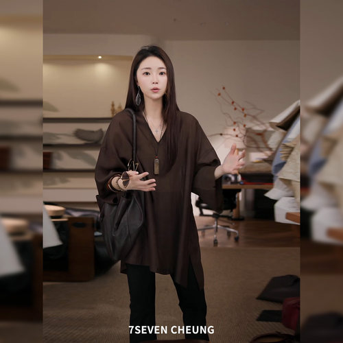 7SEVEN 棕咖色~美拉德色系 老钱新贵风质感天丝醋酸小衫衬衫女夏