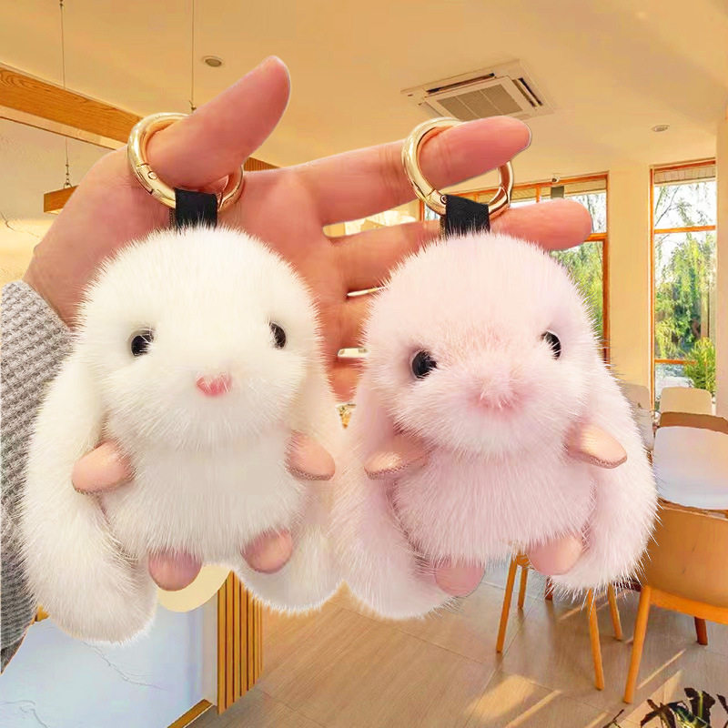 毛绒兔子包包挂件仿水貂毛汽车钥匙扣配饰挂件可爱公仔玩偶女礼物