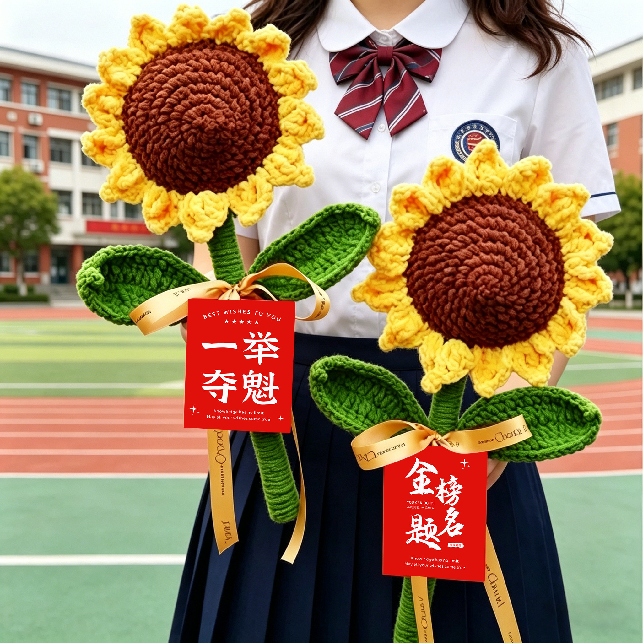 一举夺魁手工编织巨型向日葵毛线花束中高考毕业季送同学励志礼物