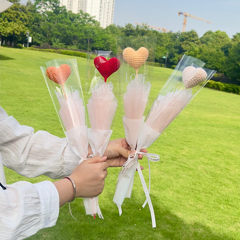 钩针编织心形花束情人节礼物