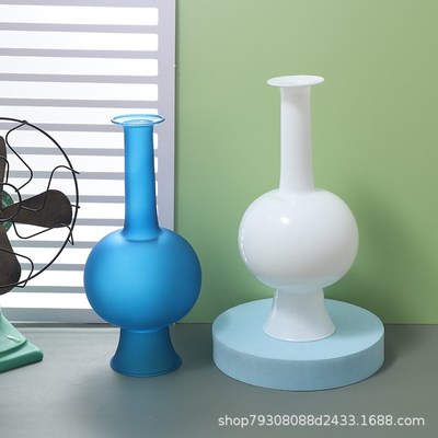 复古禅意仿宋瓶雀蓝色净瓶水培玻璃花瓶杨柳枝花器古典中式插花器