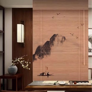 印花竹帘卷帘客厅玄关隔断门帘窗户遮光防晒竹子窗帘 禅意茶室中式