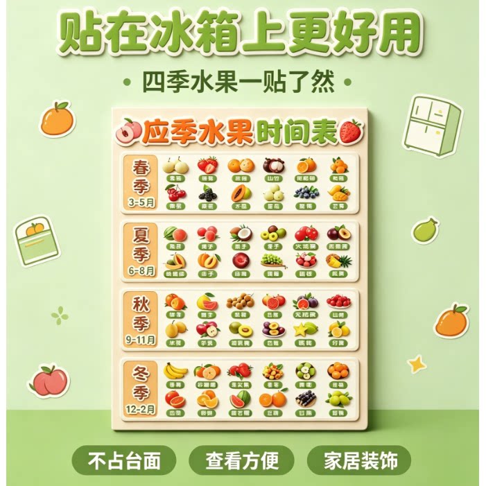 2026 新款应季水果时间表冰箱贴亚克力磁吸四季时令果蔬科普装饰