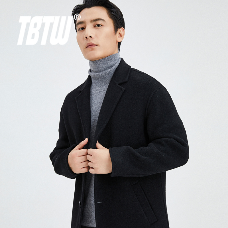 鄂尔多斯市双面绵羊绒大衣男秋冬季2025高端宽松纯色羊毛呢子外套