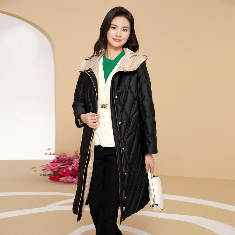 中长款显瘦连帽鹅绒羽绒服外套