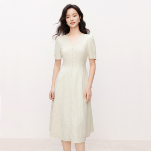 珂莱商场同款2026夏季新款女装气质收腰蕾丝花纹连衣裙KF12212D1