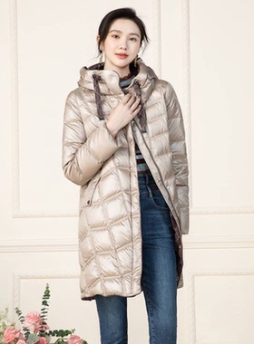 珂莱商场同款2025冬季新款女装连帽保暖中长款羽绒服外套KR00644D