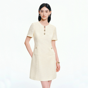 珂莱商场同款2026夏季新款女装圆领透气短袖香风连衣裙KF13321E1