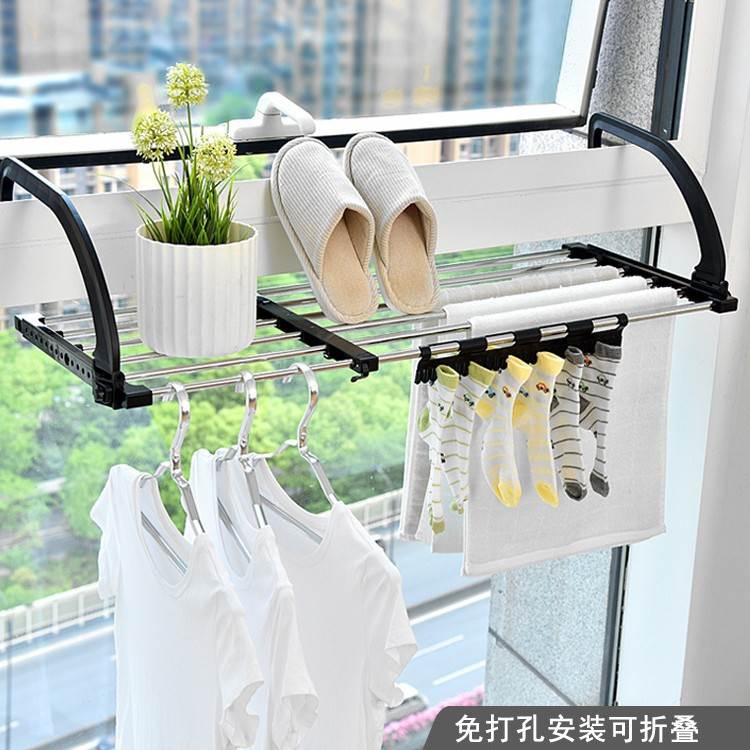 不锈钢窗台晒鞋架窗外小型晾晒架可折叠伸缩暖气片阳台护栏晾衣架