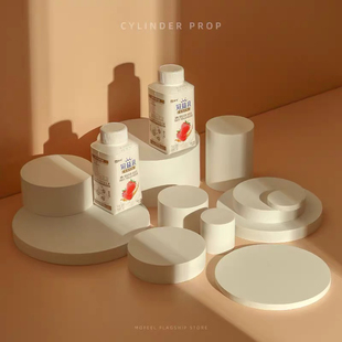 白色哑光圆柱底座化妆品展示台摄影几何圆柱休直播间陈列道具简约