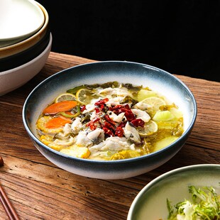日式复古12寸钵钵鸡专用汤碗家用沙拉和面盆水煮酸菜鱼加深大海碗
