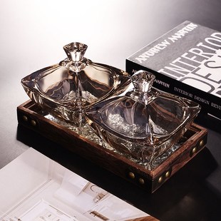 茶点盘简约家用带盖分格干果盘高档水晶玻璃客厅创意糖果零食托盘