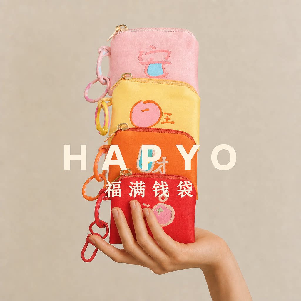 HAPYO古风中式创意零钱包女短款小钱包拉链硬币包卡包刺绣钱包