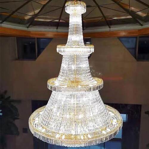 复式楼客厅水晶大吊灯后现代轻奢灯别墅楼中楼旋转楼梯酒店长吊灯