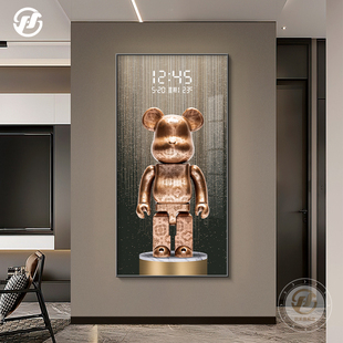 暴力熊装饰画玄关过道科技感数显时钟画现代简约潮牌公仔钟表挂画