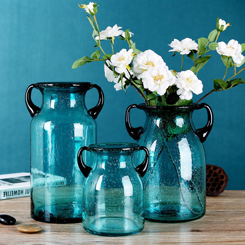 创意欧式花瓶玻璃彩色透明家居台面摆件手工插花花器圆形带耳工艺,家庭/个人清洁工具,厨卫防水贴/条,淘宝优惠券,粉丝福利购,淘宝优惠卷