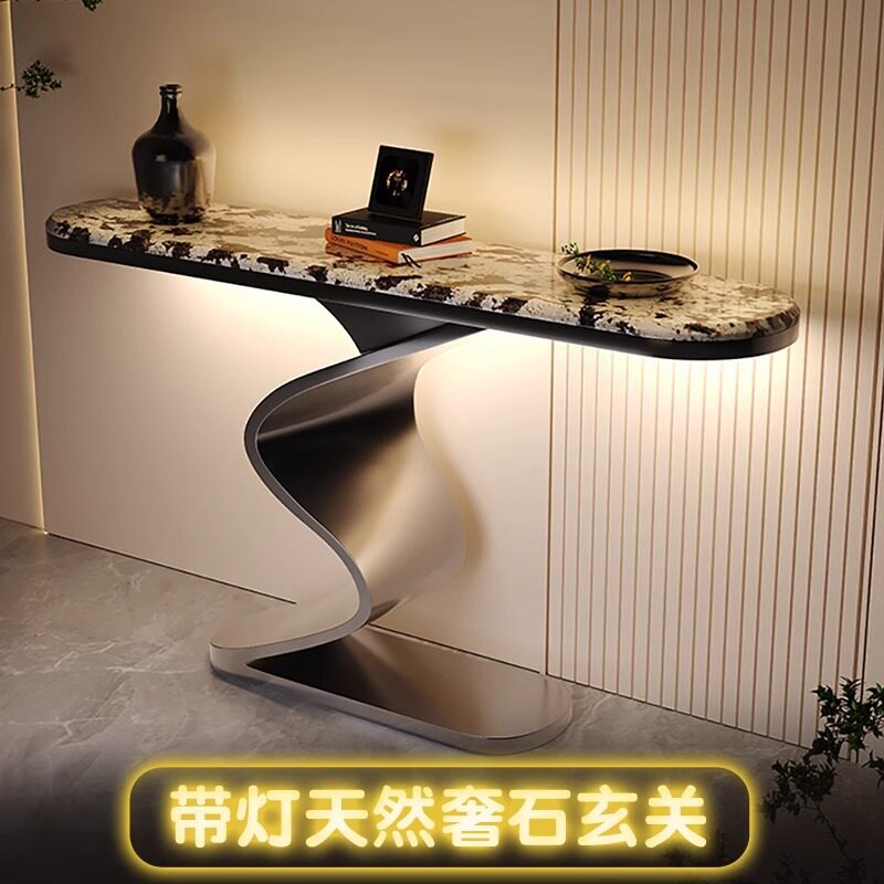高级感轻奢玄关桌别墅酒店大堂会所过道靠墙走廊天然石微晶石玄关