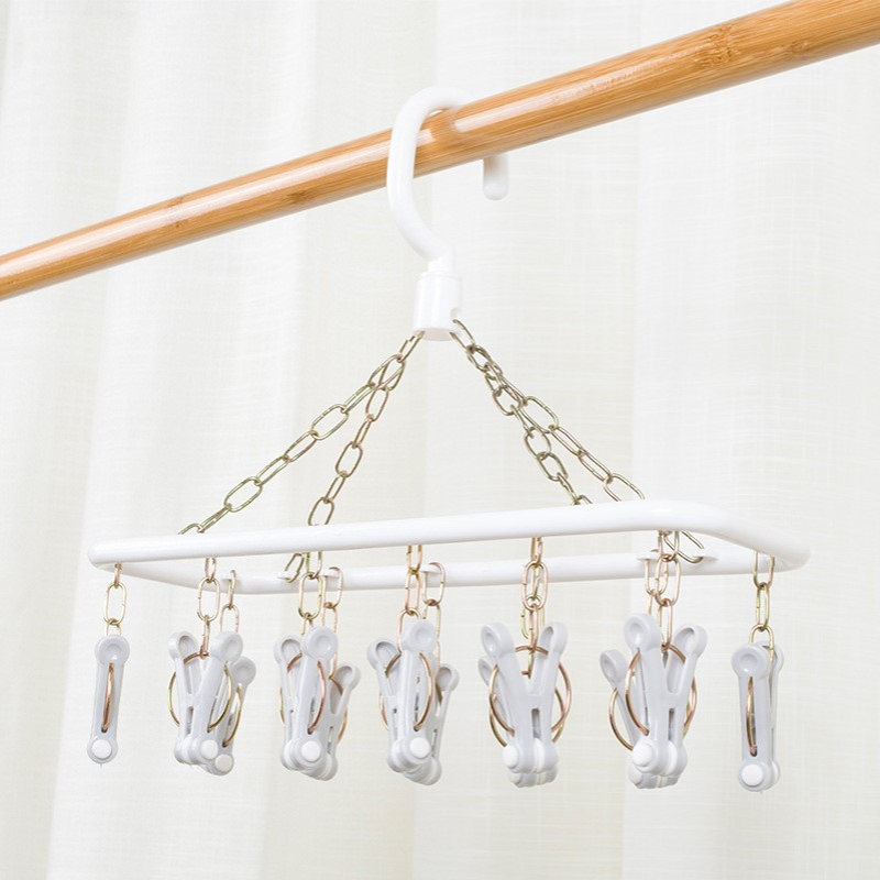 虹达16191长方12夹加厚耐晒铁链晒架小户型防风袜夹晾晒架晾袜架