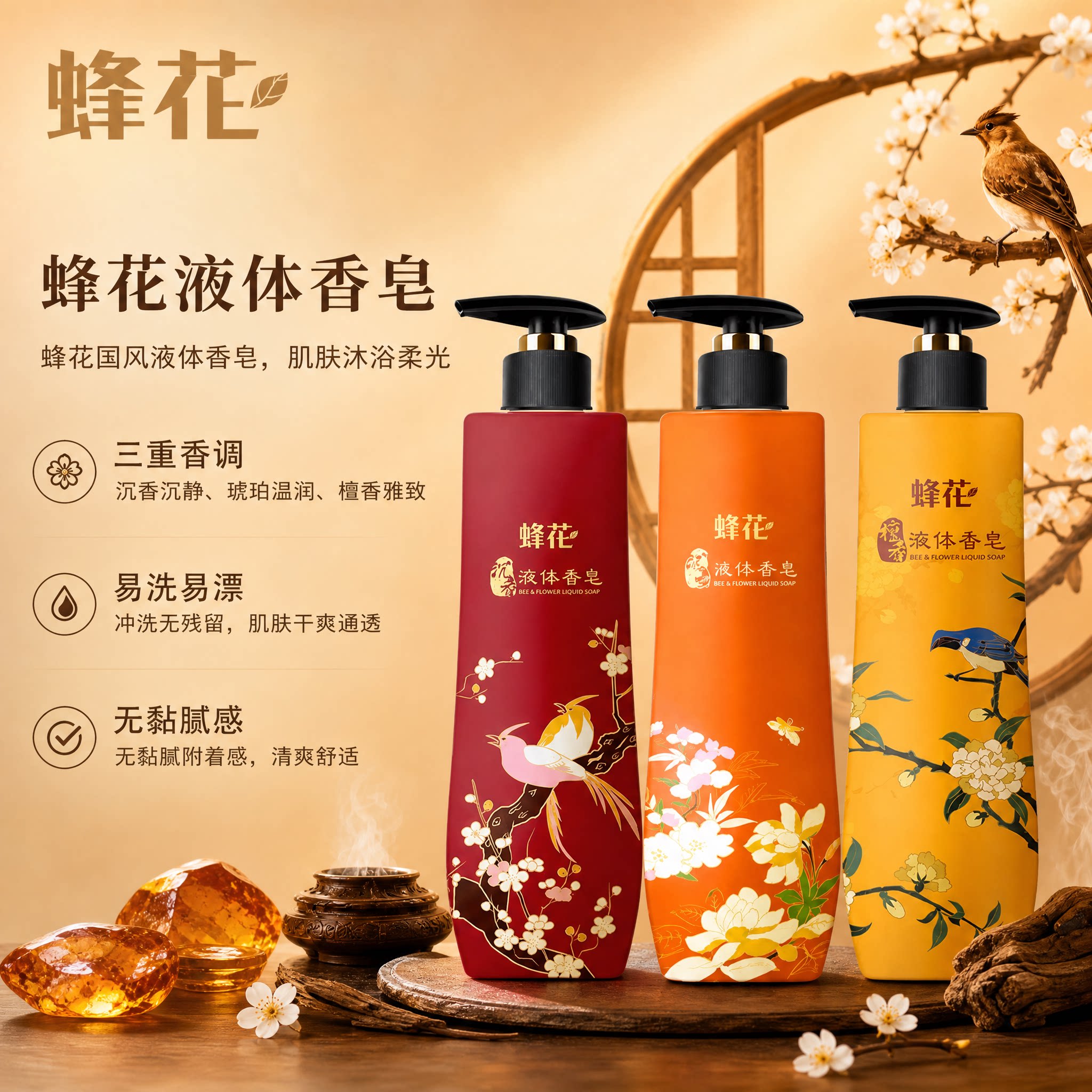 蜂花液体精油皂蜂花檀香皂液体图片