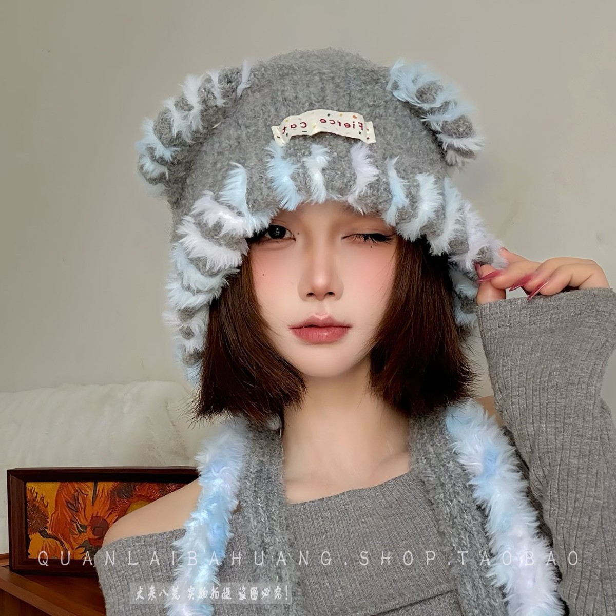 秋冬季百搭针织毛线帽加厚保暖毛线帽韩系可爱猫耳朵毛绒帽子女年