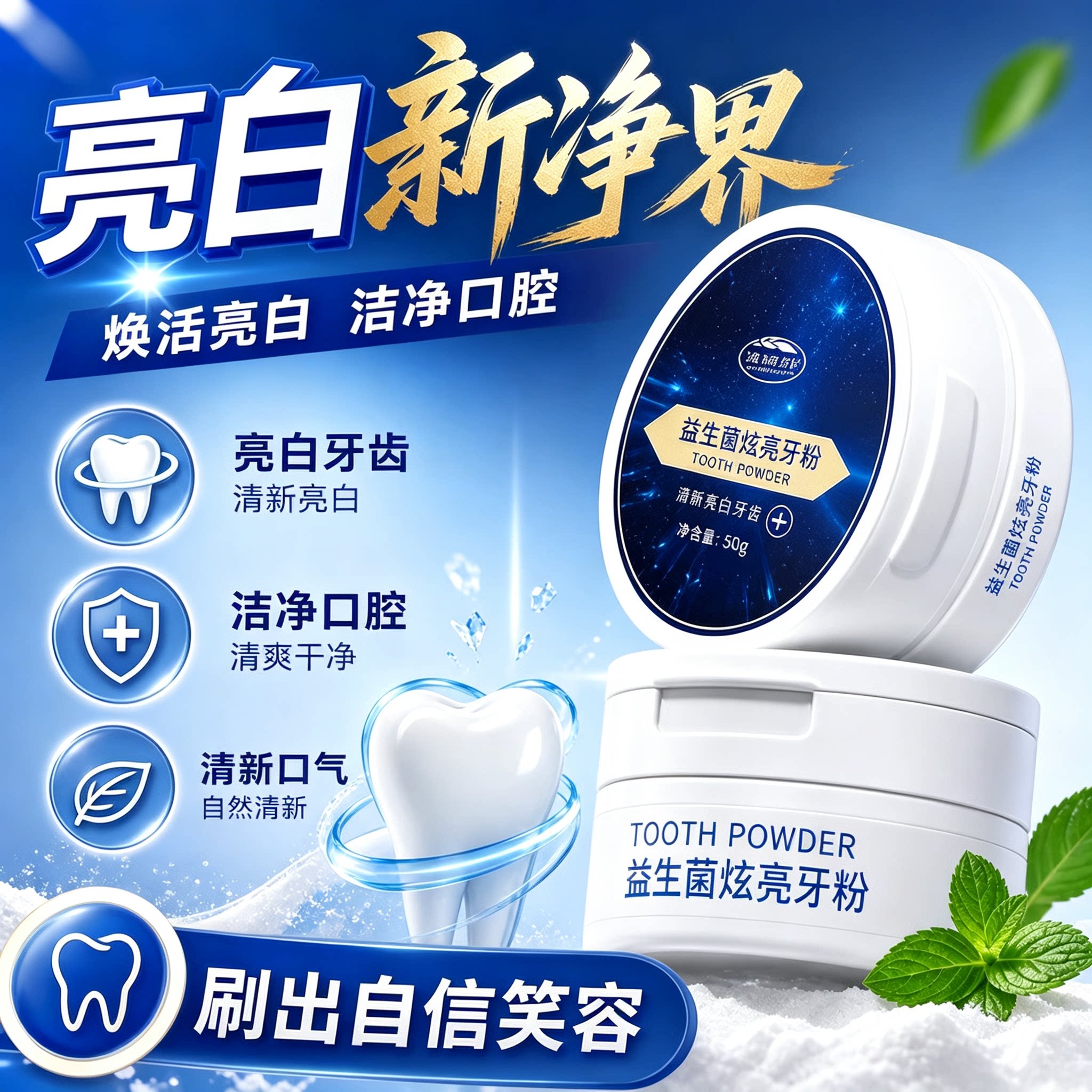 洁牙粉去黄去洗白口臭速效黄牙白牙牙石牙渍牙垢益生菌非美白神器