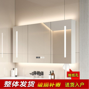 卫浴化妆镜带灯收纳置物架 智能镜箱柜卫生间实木浴室储物柜挂墙式