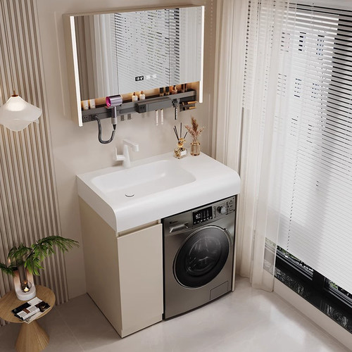 小户型洗衣机柜肤感一体盆智能镜