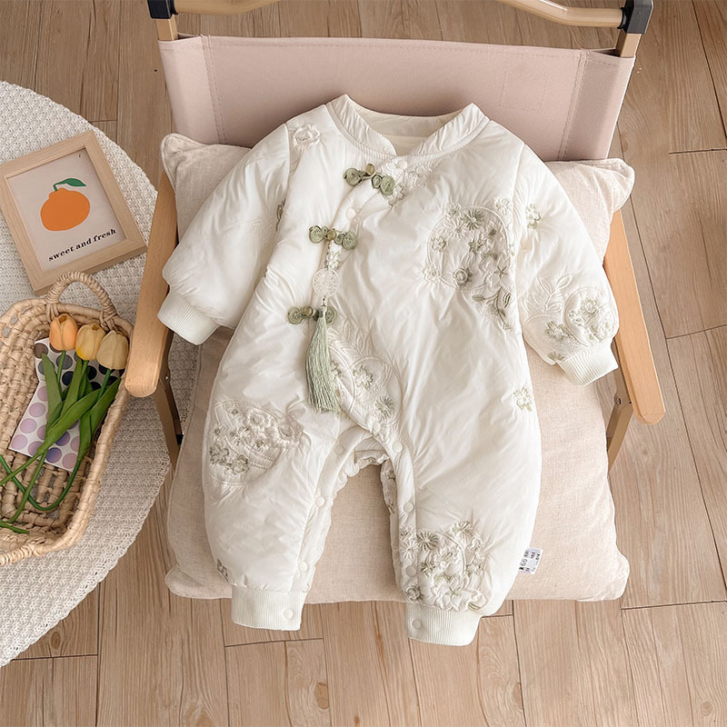 柏艺-婴儿衣服秋冬装新生宝宝加绒保暖薄棉连体衣幼儿初冬满月外