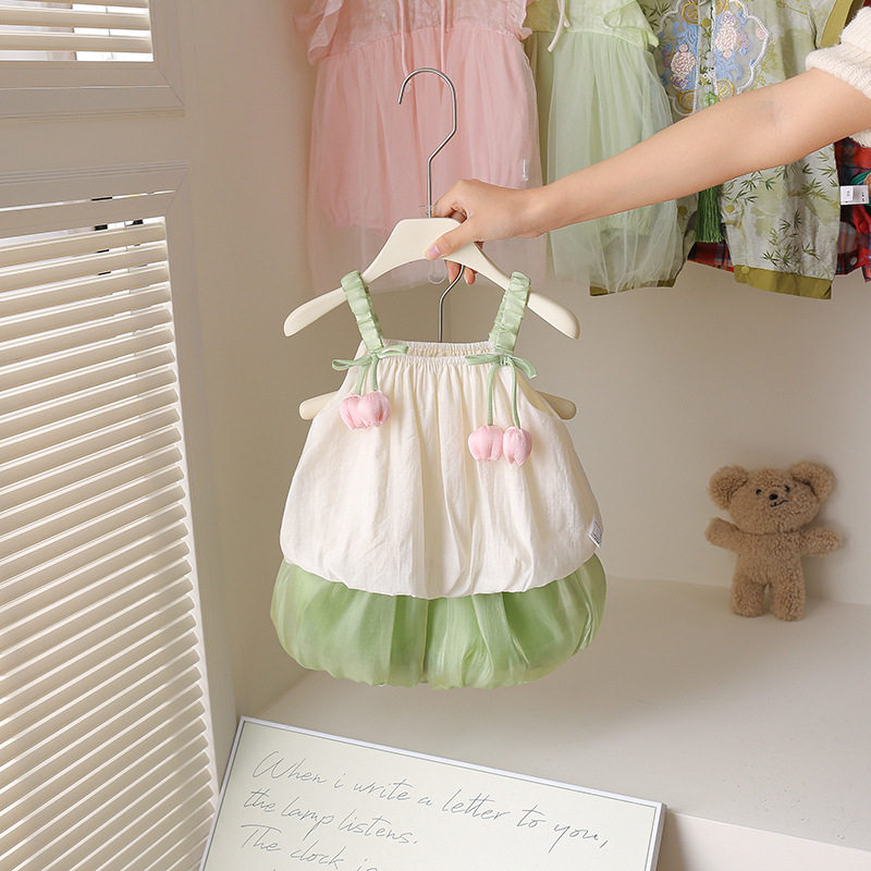 柏艺-儿童夏季套装新款洋气郁金香女宝宝无袖吊带上衣短裤婴儿两,童装/婴儿装/亲子装,家居服连体衣,淘宝优惠券,粉丝福利购,淘宝优惠卷