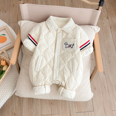 柏艺-婴幼儿冬季羽绒服洋气加厚连体衣男宝宝保暖帅气哈衣外出爬