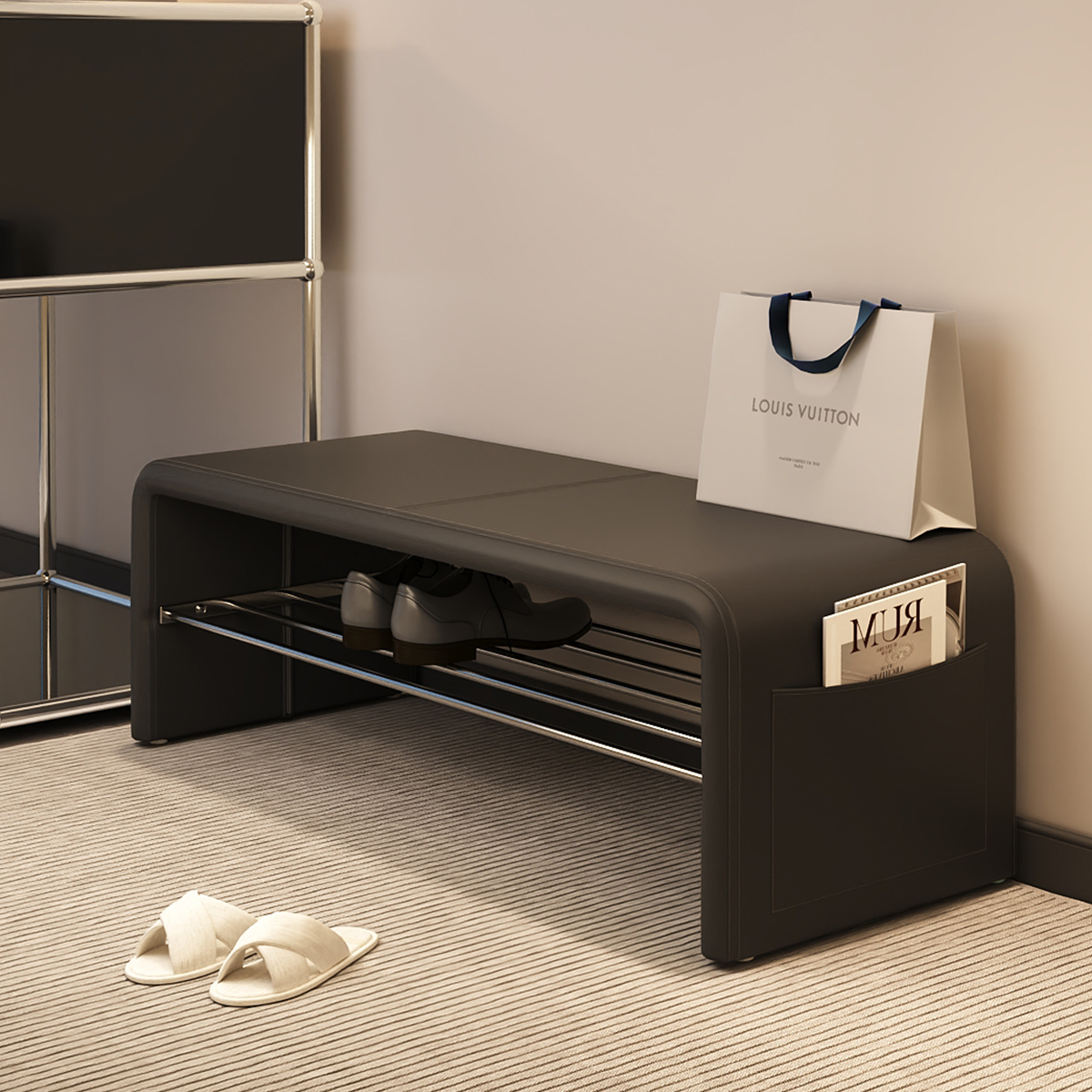 轻奢换鞋凳家用门口入户穿鞋凳鞋柜一体可坐式高级软包长条床尾凳