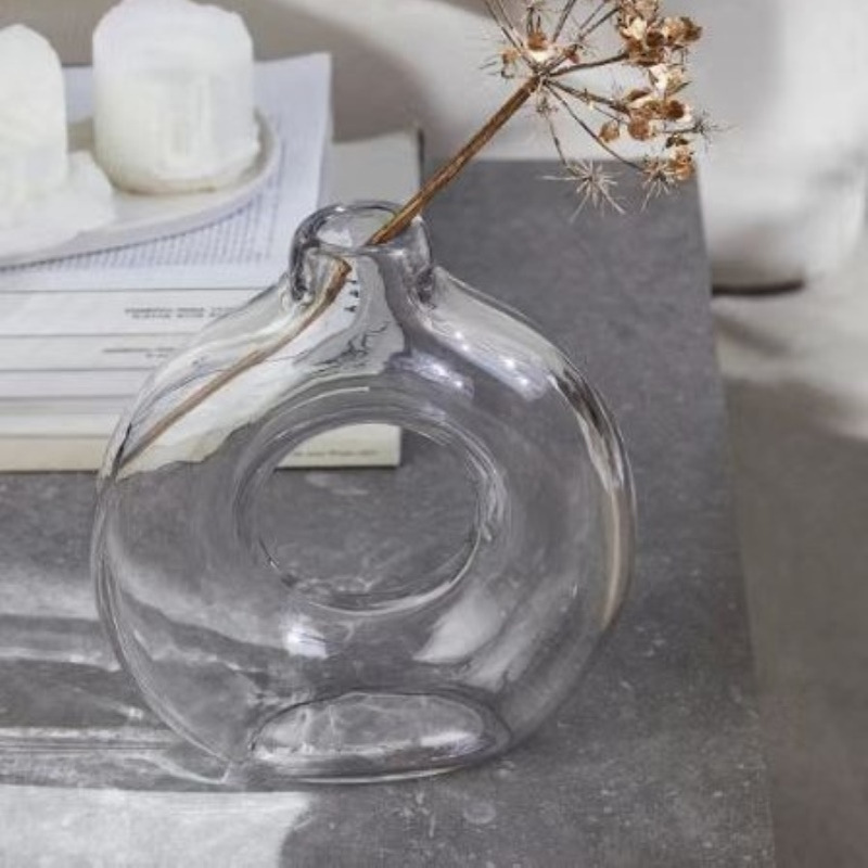 简约小众花瓶玻璃透明水养摆件风高级感甜甜圈花器摆件客厅插花