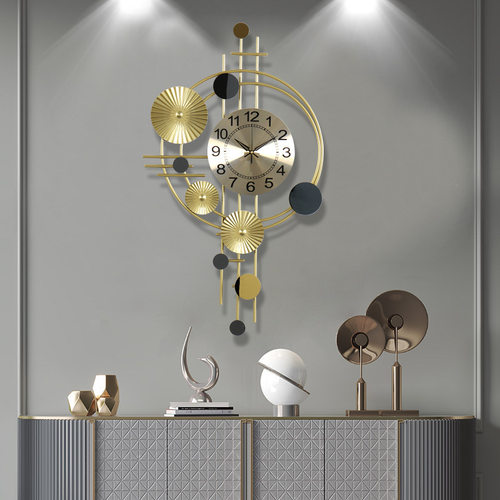 创意新中式铁艺挂钟客厅玄关墙面装饰钟表家用餐厅书房静音时钟