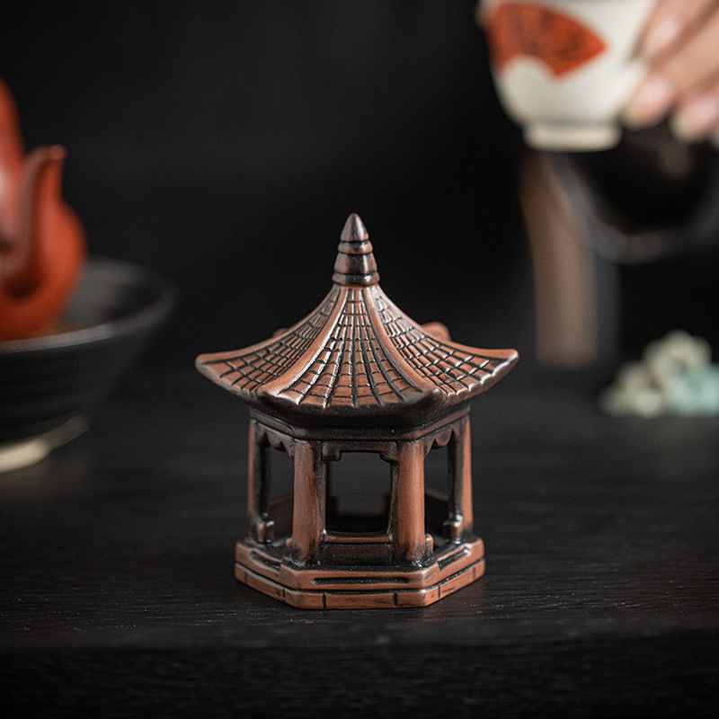 中式古建筑陶瓷亭子摆件复古小船小桥盆景微景观鱼缸造景沙盘配件