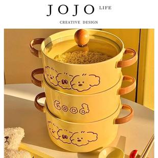 JOJO& x27;S PD.big.三只小狗泡面碗带盖面碗饭碗双耳陶瓷