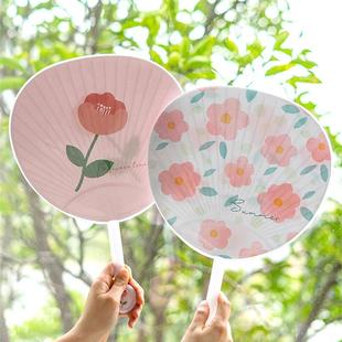 夏天卡通塑料手摇扇子儿童耐用风扇学生日用团扇纸扇 森屿叶2把装