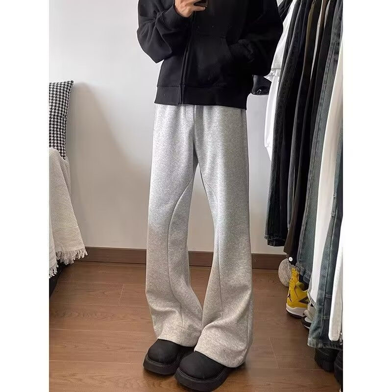 灰色微喇弯刀卫裤男春季美式cleanfit裤子潮牌重磅休闲运动直筒裤