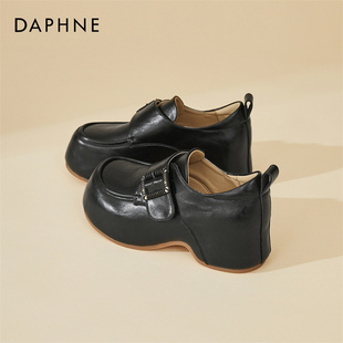 达芙妮英伦风松糕底小皮鞋女2026方扣百搭复古乐福鞋冬季加绒单鞋