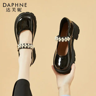 达芙妮玛丽珍鞋女鞋秋季小皮鞋小香风新款马丽珍妮单鞋厚底法式鞋
