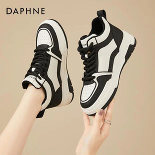 达芙妮厚底高帮鞋女款休闲鞋冬季加绒板鞋2025新款爆款黑白熊猫鞋