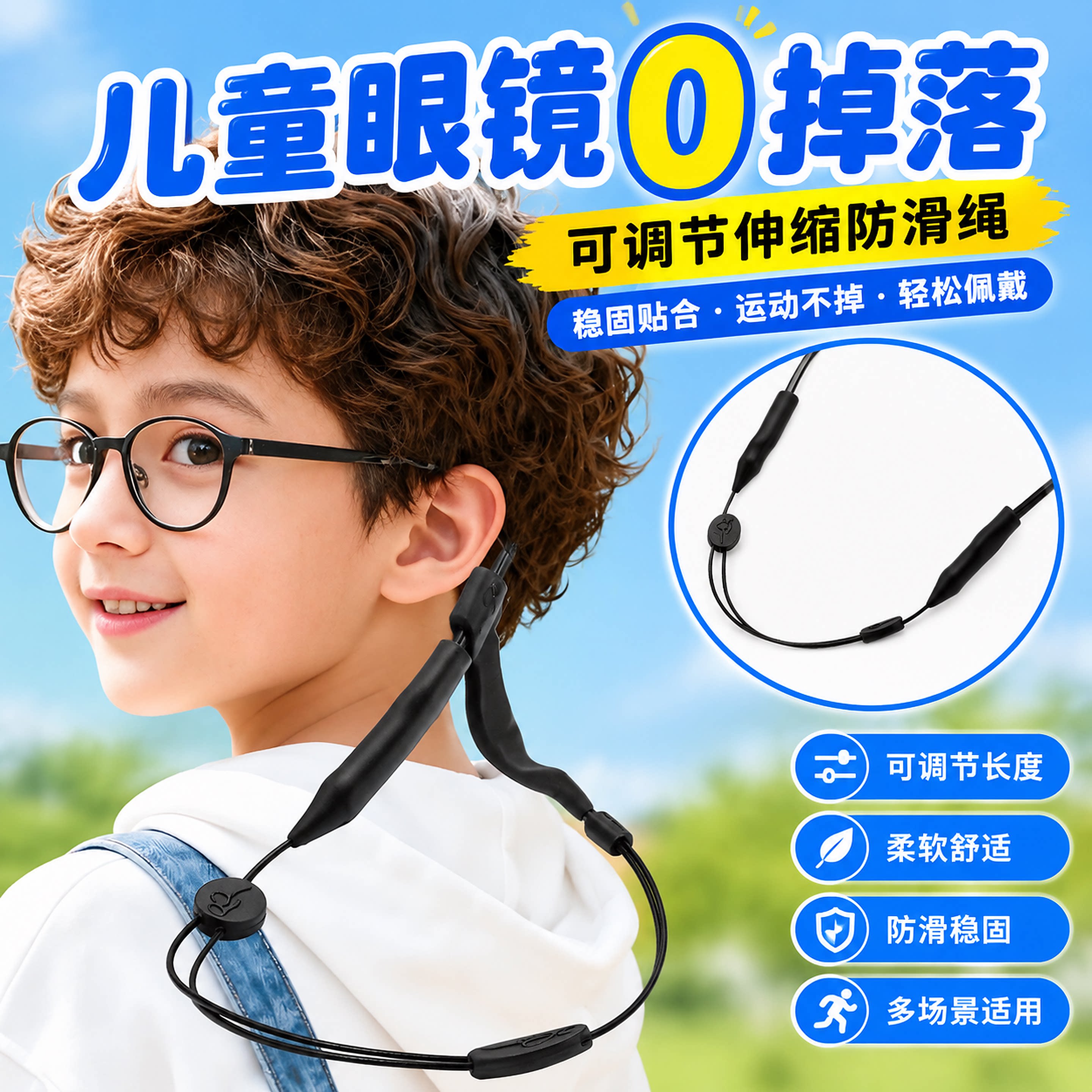 儿童伸缩防掉眼镜挂绳运动防脱落防掉神器打球户外带挂绳固定防滑