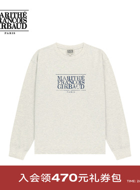 MARITHE裂纹印花LOGO长袖T恤 男女同款简约休闲圆领上衣2026年春