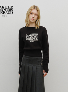 MARITHE女士经典LOGO毛衣 保暖短款宽边罗纹上衣2025年秋冬韩系