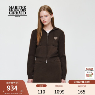 MARITHE女式2026秋经典LOGO连帽毛衣开衫短外套字母刺绣MFG通勤风