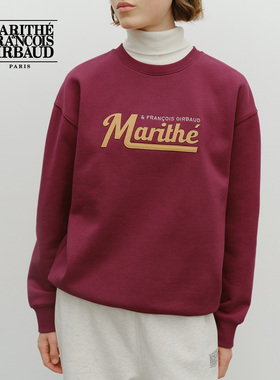 MARITHE贴布LOGO宽松卫衣 情侣男女同款复古舒适加绒圆领上衣秋冬