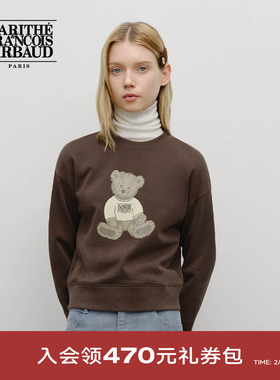 MARITHE女士涂鸦熊卫衣 潮流宽松舒适复古短款圆领上衣2025年秋冬