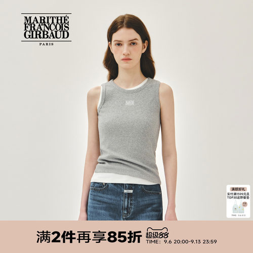 MARITHE女士丝带LOGO无袖T恤