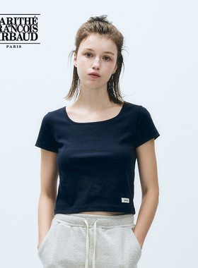 MARITHE女士基础款短袖T恤潮流正肩修身方领短款上衣2025年夏韩系