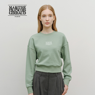 MARITHE经典小LOGO无帽卫衣 潮流落肩袖简约圆领短款25年秋冬韩系